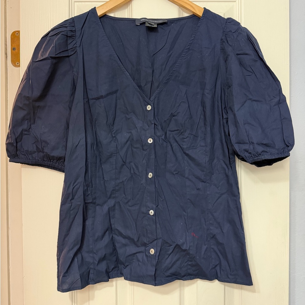 French Connection Deep Blue V-Neck Blouse